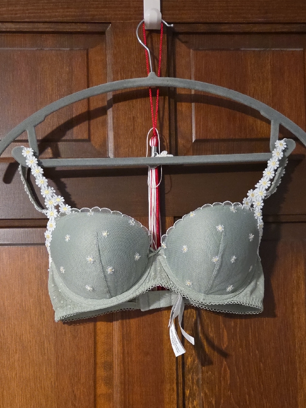 PINK Victoria's Secret Sage Green Daisy Embroidered Bra